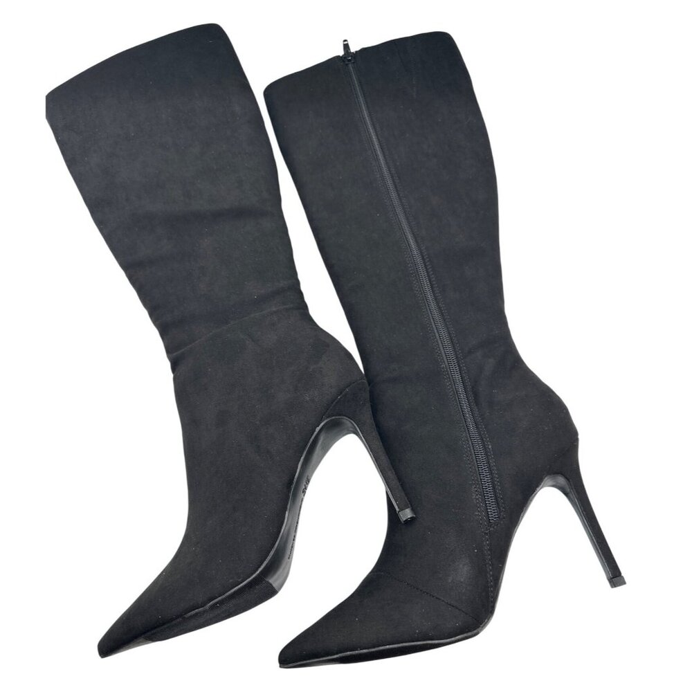 INC international Concept Size 9.5  Below Knee 4" Faux Suede Boots Black - Picture 10 of 16